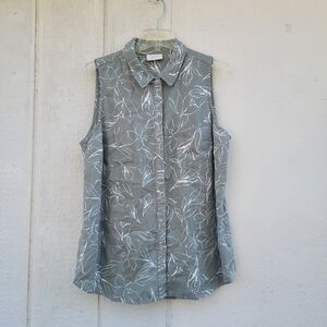 Ecothreads floral print linen blend button down sleeveless top wmns sz L
